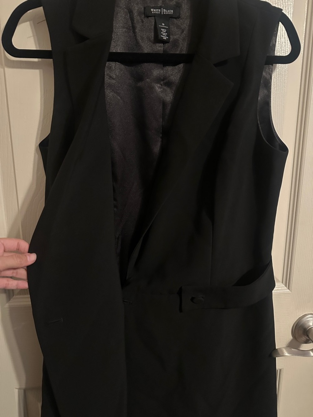 White House Black Market Button Front Sleeveless Tuxedo Dress, Black, Sz 10 - Picture 8 of 12
